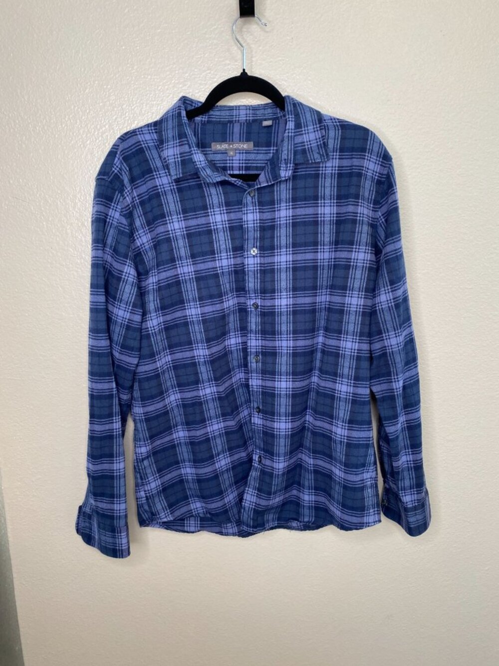 Slate & Stone Mens XL Plaid Button-Up Shirt Blue Cotton Blend Long Sleeve
